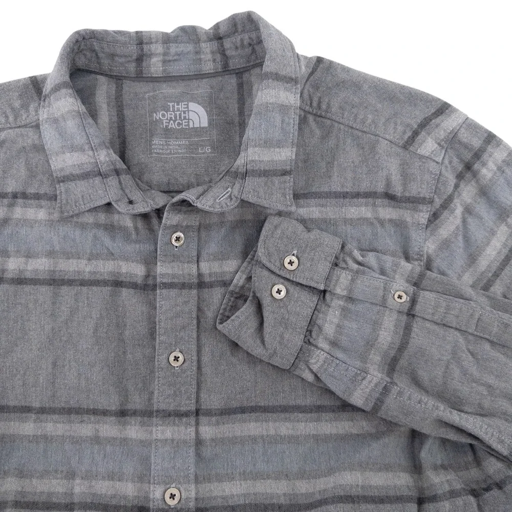The North Face Mens Large Approach Plaid Flannel Long Sleeve Shirt Gray Gorpcore